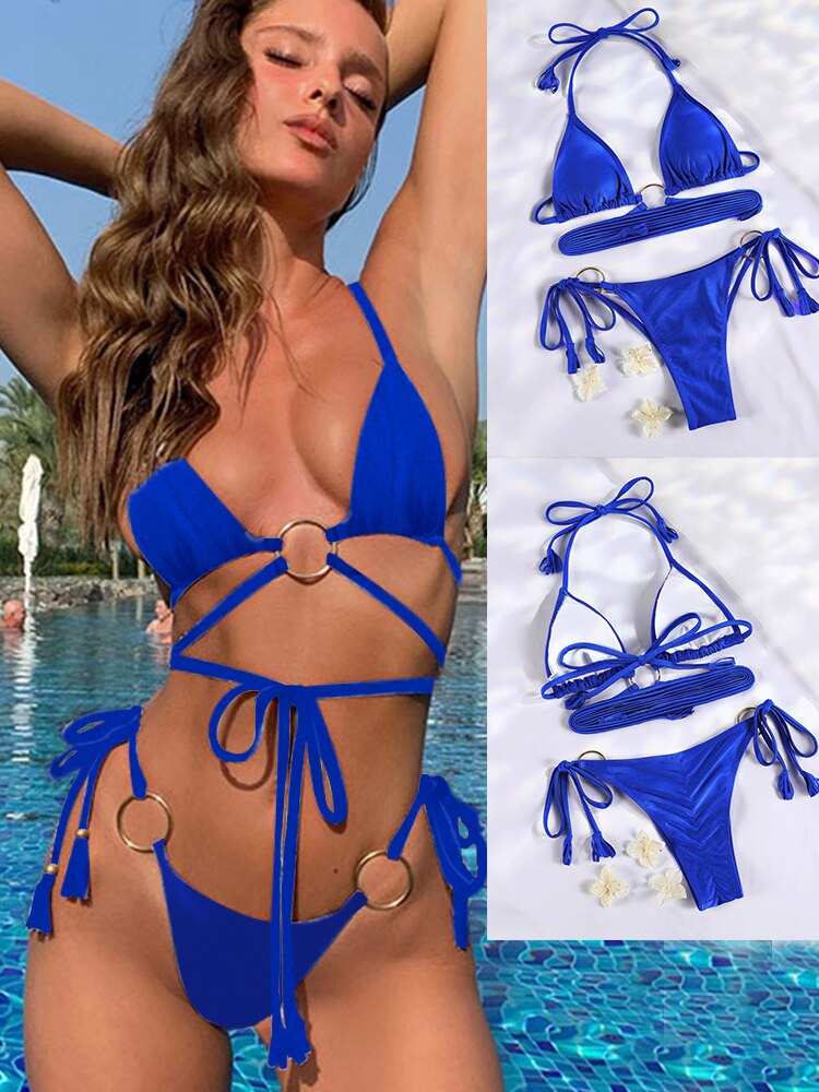 Zrtak Bikini Sexy trójkąt dopasuj stroje kąpielowe damskie kostium kąpielowy drążą jakość plisowany kostium kąpielowy damski dwustronny zestaw Bikini