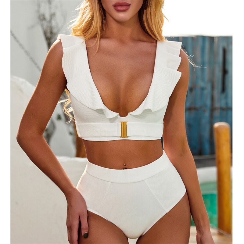 GNIM wzburzyć strój kąpielowy Bikini kobiety z paskiem 2020 lato stałe strój kąpielowy dla kobiet wysokiej talii brazylijski strój kąpielowy dwa kawałki