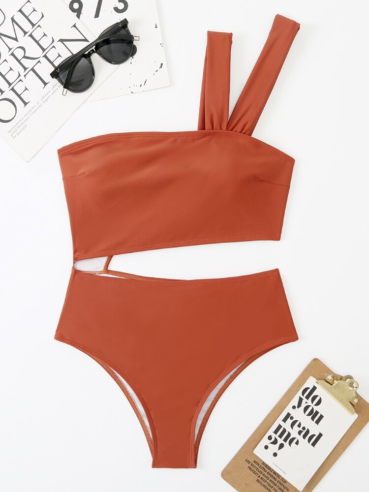 2022 nowa seksowna solidna Halter jednoczęściowy kostium kąpielowy damski wysokiej talii stroje kąpielowe kobiety drążą strój kąpielowy letnia plaża nosić kąpiących