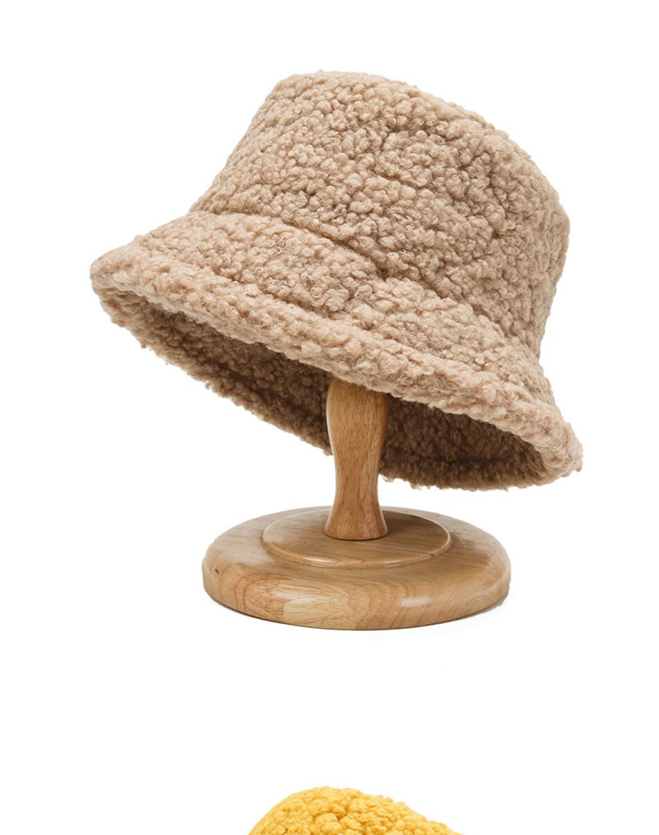 2021 kobiet Harajuku kapelusz typu Bucket Solid Color kobiety mężczyźni wędkarstwo rybak kapelusze jesień zima wełna jagnięca Outdoor Warm Panama Cap