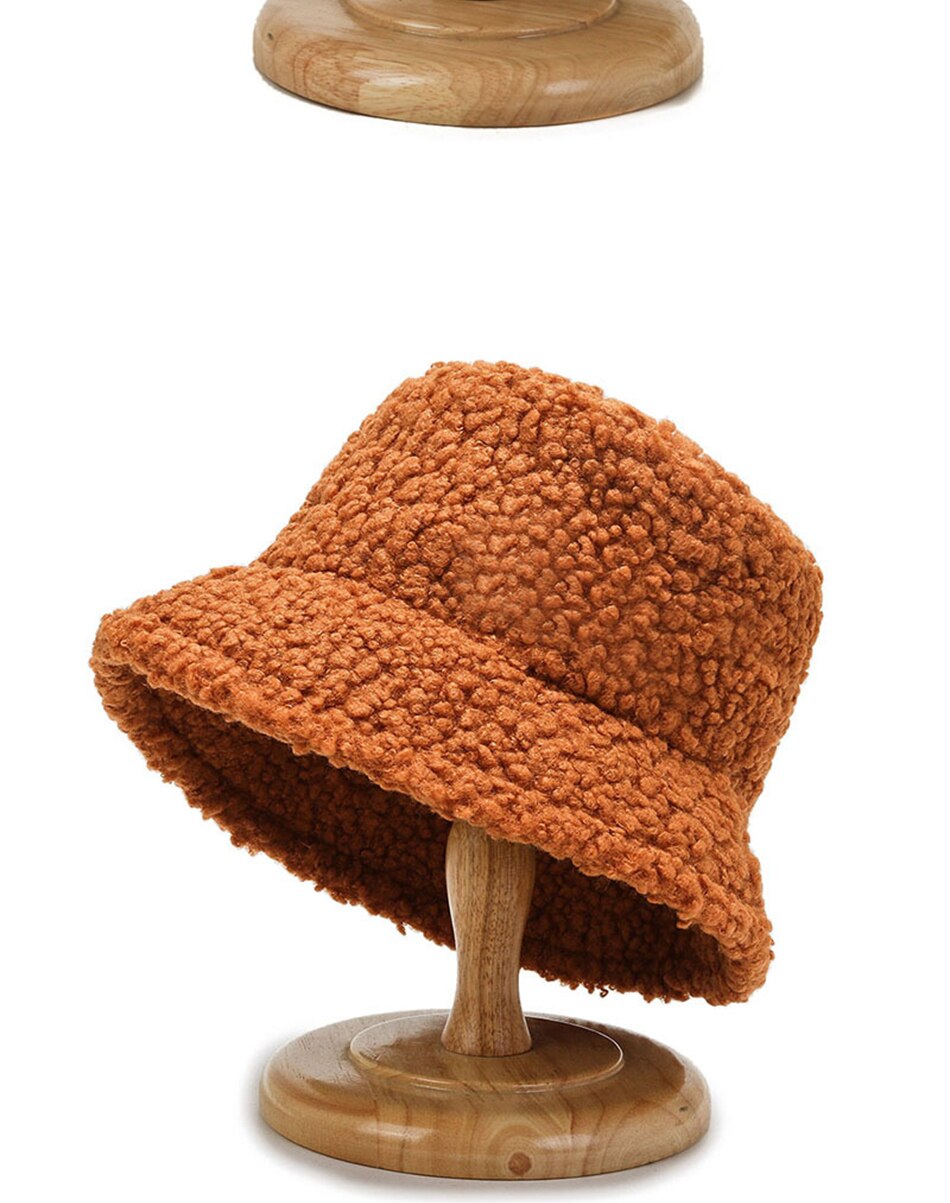 2021 kobiet Harajuku kapelusz typu Bucket Solid Color kobiety mężczyźni wędkarstwo rybak kapelusze jesień zima wełna jagnięca Outdoor Warm Panama Cap