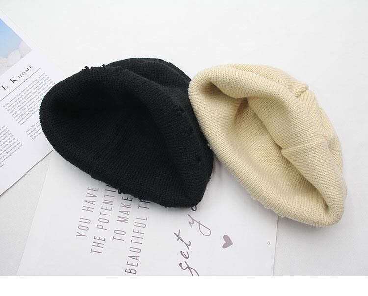 Zima Harajuku kobiety Skullies moda z dzianiny ciepły gruby kapelusz jesień Hip Hop dziura czapki Unisex podstawowe czapka PJ009