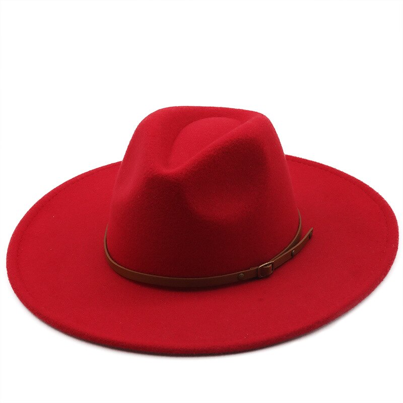 Nowy kolor czapka zimowa Fedora top wklęsło-wypukła kropla wody 9.5cm rondo męski i żeński filcowy arbuz jazzowy czerwony шляпа женская