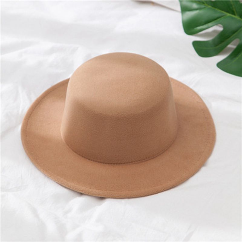 Płasko zakończony kapelusze Fedoras dla kobiet jednokolorowe imitacje wełniane czapka jazzowa eleganckie brytyjskie szerokie rondo damskie czapki melonik