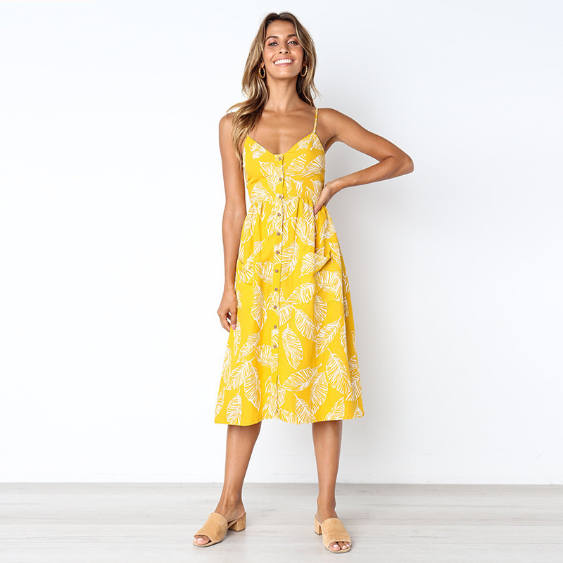 Casual Sundress sukienki plażowe damskie Midi przycisk Backless Polka Dot paski letnia sukienka 2021 Boho Sexy kwiatowy Vestido de Mujer