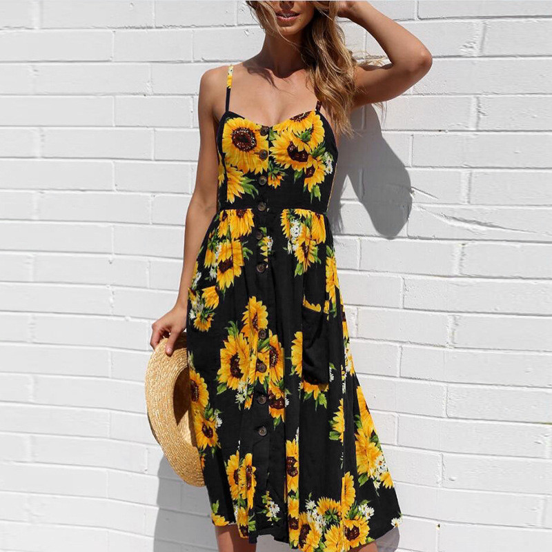 Casual Sundress sukienki plażowe damskie Midi przycisk Backless Polka Dot paski letnia sukienka 2021 Boho Sexy kwiatowy Vestido de Mujer
