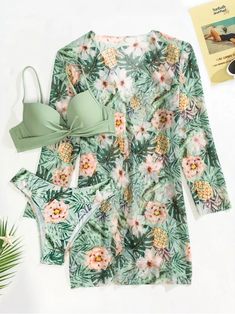 Trzyczęściowy zestaw Bikini spódnica na plażę tuniki na plażę zakrywający strój kąpielowy kobiety wzburzyć Biquini strój kąpielowy letnia odzież plażowa