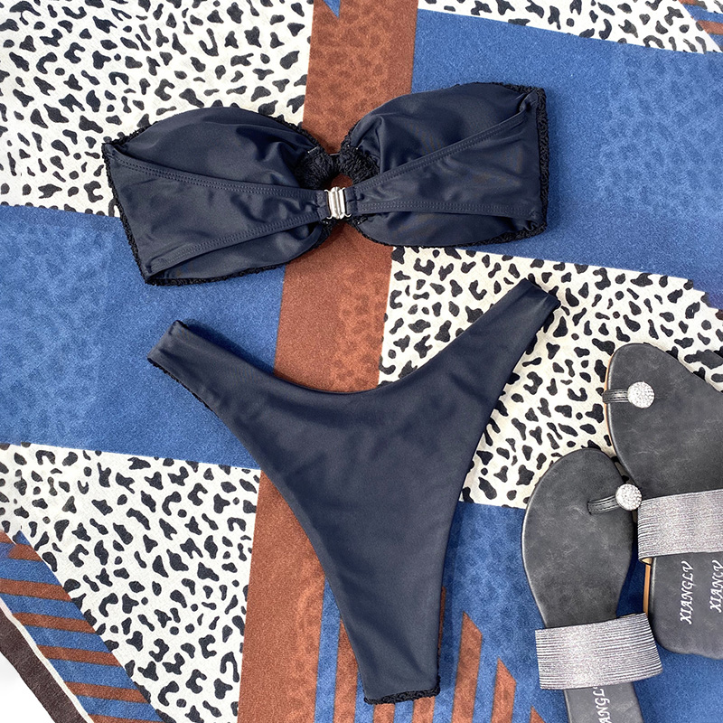 Para Praia 2023 Sexy wysokie cięcie stroje kąpielowe Bandeau Bikini Set stringi stroje kąpielowe bez ramiączek kobiety brazylijski Biquinis zestaw strój kąpielowy