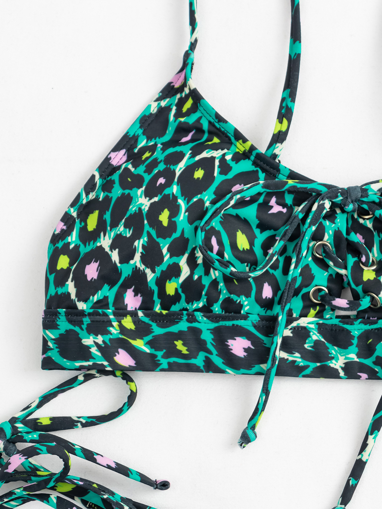 2022 nowy seksowne Bikini kobiety zielony strój kąpielowy z nadrukiem w cętki leoparda strój kąpielowy wiązane zestaw Bikini strój kąpielowy Bikini na plażę kobiet Push Up