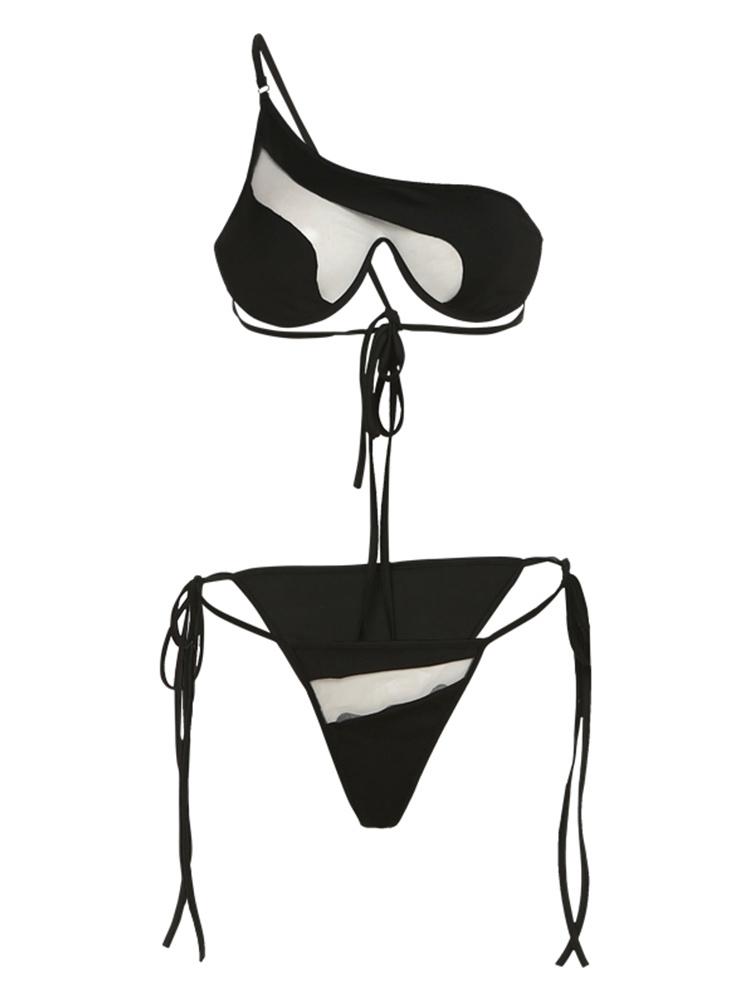 KLALIEN Sexy bikini Set dla kobiet 2022 lato nowa plaża wakacje Slim dopasowana z siatki przejrzysta, patchworkowa kostium kąpielowy Hot
