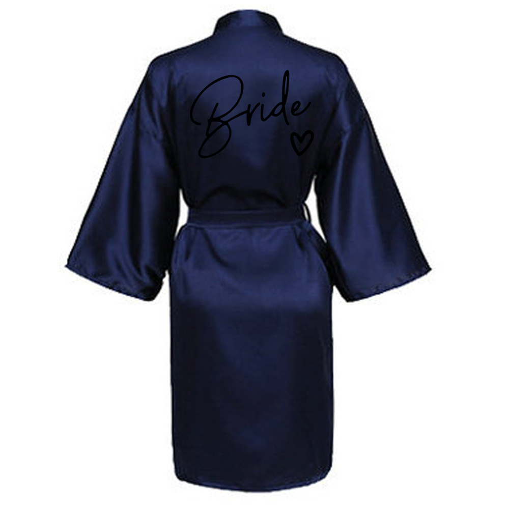 Wesele drużyna panna młoda szata z czarne litery Kimono satynowa piżama druhna szlafrok SP003