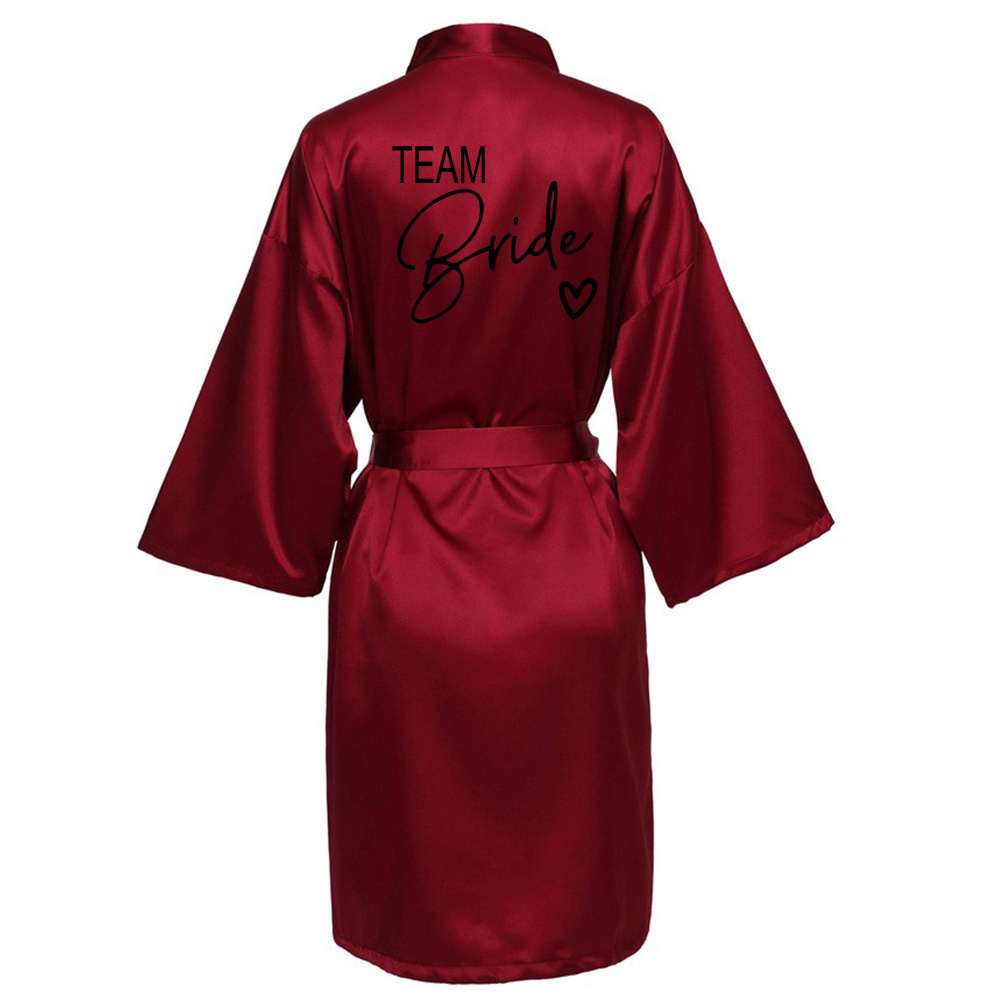 Wesele drużyna panna młoda szata z czarne litery Kimono satynowa piżama druhna szlafrok SP003