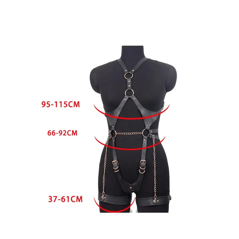 Full Body Harness Luxury Faux Leather Set BDSM Bondage Open Bra Harness Halloween Adult Costume Garter Belt Gear for Women