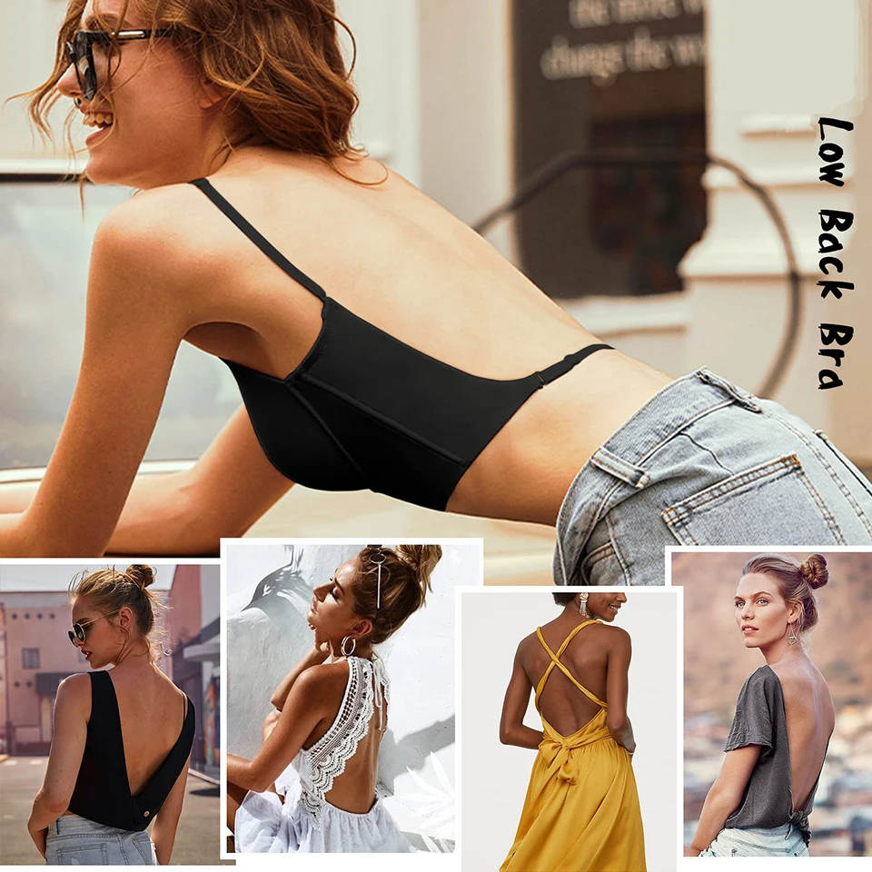 Low Back Bra for Women Seamless Wired V Plunge Invisible Underwear Backless Bras Low Cut Multiway Halter Bra Sexy Cami Tank Top