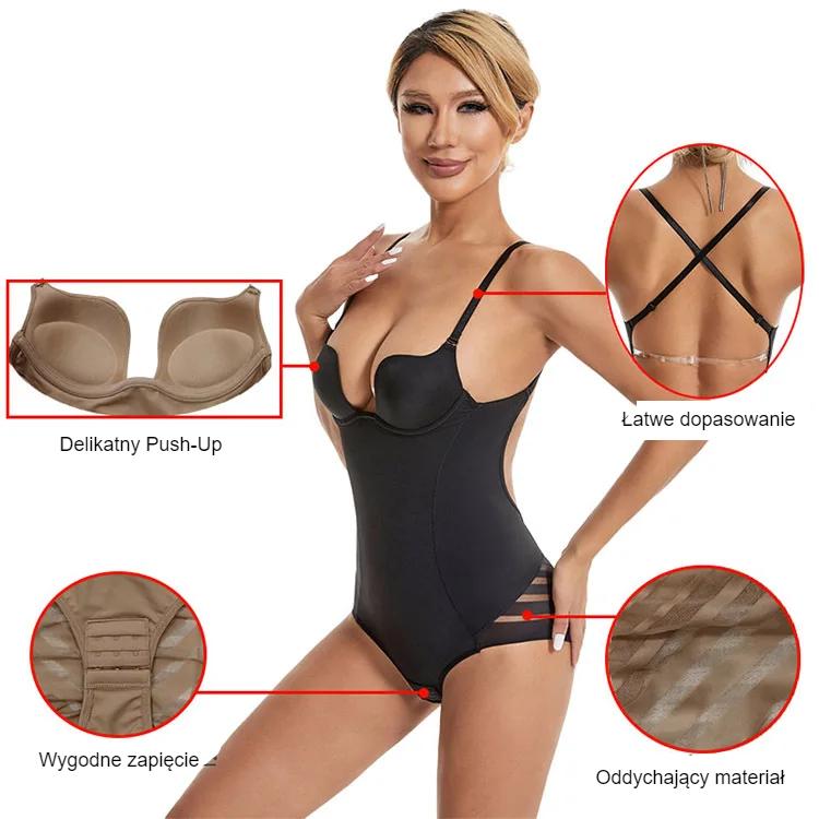 Hot Women's Backless Shapewear U Plunge Seamless Thong Full Lace Bodysuit Deep V Neck Body Shaper for Low Back Dress Underwear